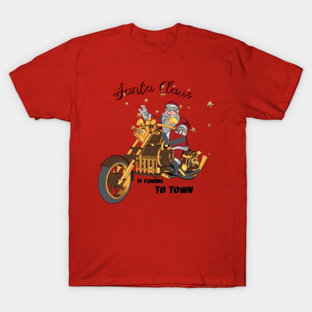 Santa Claus is coming on a motorcycle T-Shirt by Nicky2342